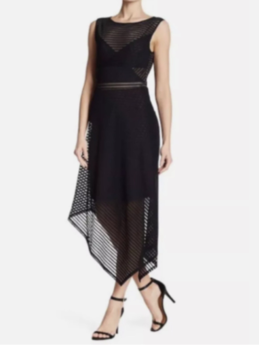 BCBGMAXAZRIA Leona Black Striped Asymmetrical Dress